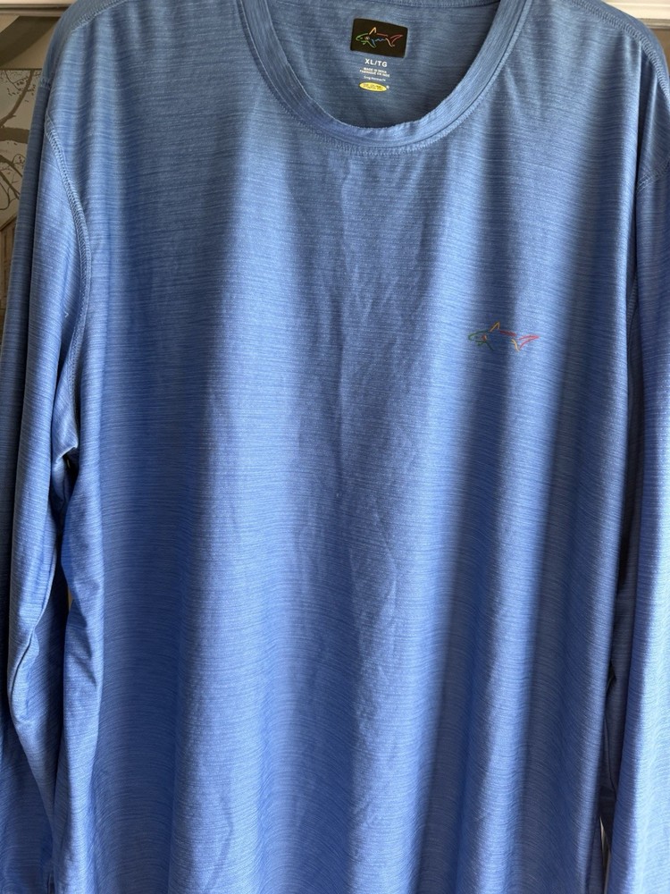 Greg Norman Play Dry Shirt XL Blue Shark Logo Performance Golf Athletic Tee