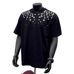 Men’s Floral Rhinestone Short Sleeve Tee Luxury Sparkly Casual Mock Neck T-Shirt