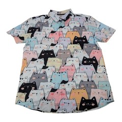 Anime Kitty Cat Button Up Shirt, MEOW MEOW! Colorful Cats Sz XL