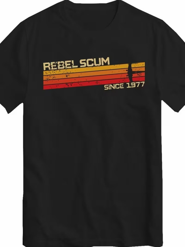 Men’s Vintage “REBEL SCUM SINCE 1977” T-Shirt – Retro Sci-Fi Graphic Tee with Bo