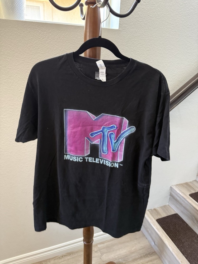 MTV Men’s Black Graphic Print Crew Neck Short Sleeve T-Shirt Size L