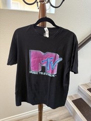 MTV Men’s Black Graphic Print Crew Neck Short Sleeve T-Shirt Size L