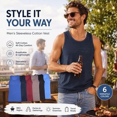 6 PACK MENS VESTS CLASSIC SPORTS 100% COTTON TANK SUMMER TRAINING GYM TOPS S-5XL