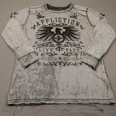 Affliction Thermal Shirt Mens XL Gray Fast Biker Motorcycle Skull Reversible