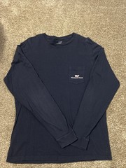 Vineyard Vines Long Sleeve T Shirt Navy Blue Pink Whale Logo Pocket Men’s Medium