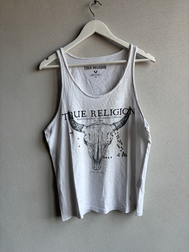 VTG 00s y2k True Religion Washed Avant Garde Rhinstone T-Shirt Tank Top Tee