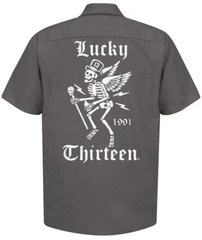 Authentic LUCKY 13 Winged Skully Work Shirt Charcoal S-4XL NEW