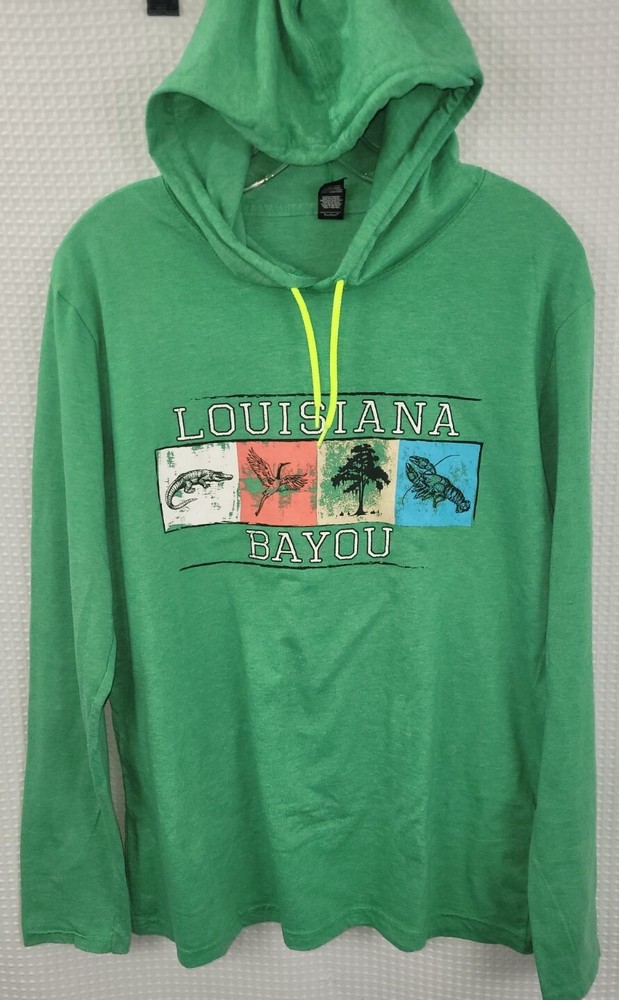 Louisiana Bayou Green Hooded Long Sleeve Destination T-shirt Size Large NWOT