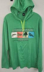 Louisiana Bayou Green Hooded Long Sleeve Destination T-shirt Size Large NWOT