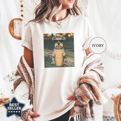 Funny Miniature Schnauzer Drinking Iced Coffee Unisex T-Shirt