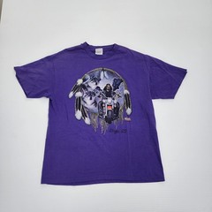 Vtg 90s Sturgis Motorcycle Biker Shirt Purple Wolf Native American Dream Catcher