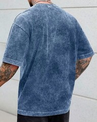 Men’s Acid Wash Blue T-Shirt Oversized Crew Neck Casual Streetwear Tee