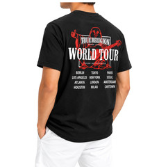 True Religion Men’s Medium Black World Tour Graphic T Shirt Buddha Logo Tee NWT