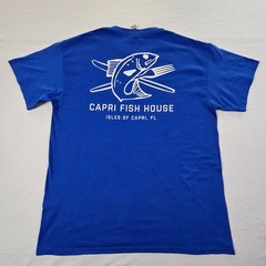 Isles of Capri Fish House FL Blue Short Sleeve Cotton Blend T-Shirt Men’s L