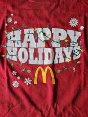 McDonalds Happy Holidays Mens T-Shirt XL Red Crew Worker Christmas Lights Shirt