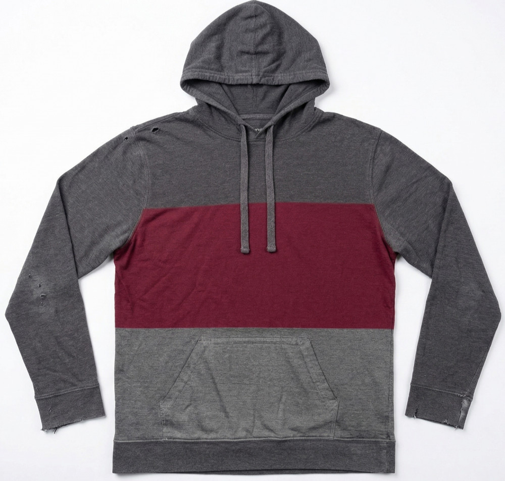 MEN’S HOODIE: Shouthouse Colorblock Pullover Gray Lightweight Athletic Fit LARGE