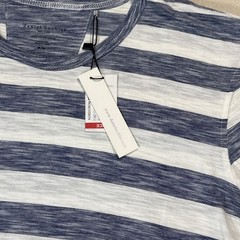 Daniel Buchler Shirt Mens M Blue White Striped Stretch Crew Neck Jersey Tee NWT