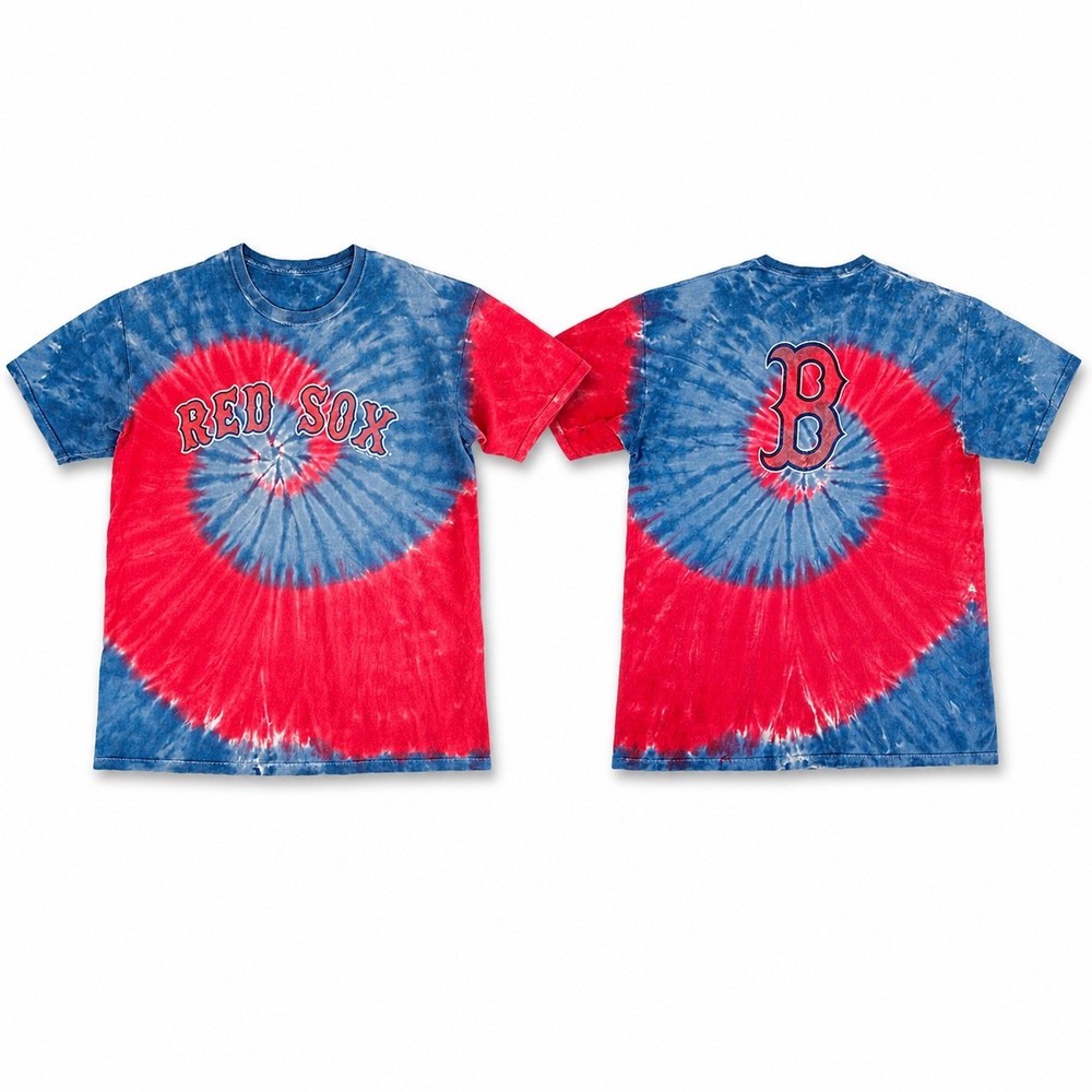 Boston Red Sox T-Shirt Mens XL Blue Red Tie Dye Spiral Logo MLB Liquid Blue