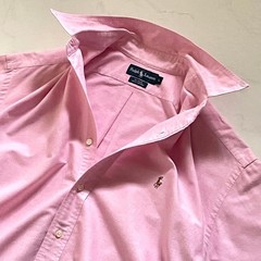 Ralph Lauren BLAKE Oxford Shirt L Short Sleeve Blue Stripes Used For 14Y+ Japan