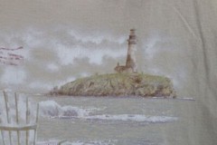 Vintage 90s Streetwear Mens XL Distressed Beach Lighthouse T-Shirt Beige Cotton