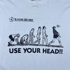 Vtg Soccer World Men’s T-Shirt “Use Your Head!” Graphic Single Stitch 90s Sz L