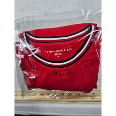 Tommy Hilfiger Mens Red T-Shirt Crew Neck Striped Collar Flag Logo 78JB130 M