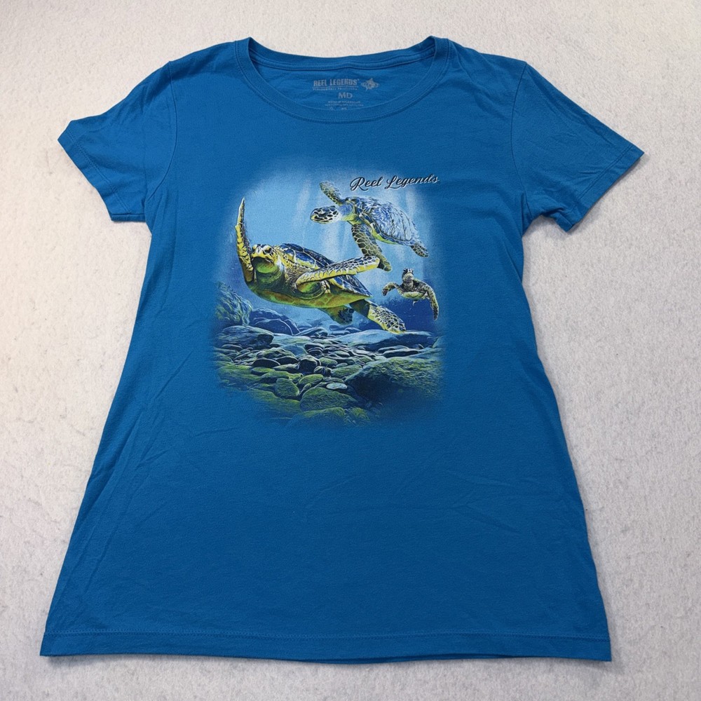 Reel Legends woman’s Medium Turquoise Sea Turtle Graphic T-Shirt EUC