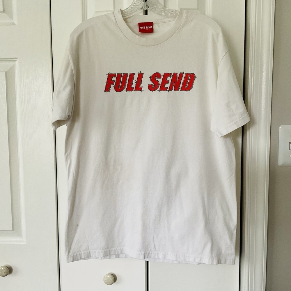 Full Send Black Barbed Wire Logo Men’s White T-Shirt Size Large