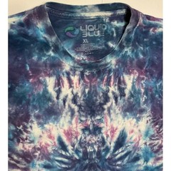 Y2K Liquid Blue Tie Dye T-Shirt XL Purple Blue Kaleidoscope Psychedelic Cotton