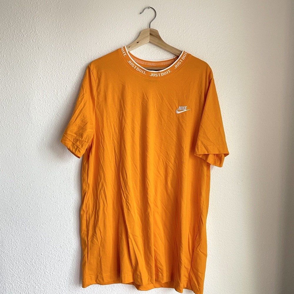 Nike Tee ‘Just Do It’ Knit Collar Short Sleeve Crewneck Bright Orange Men’s XL