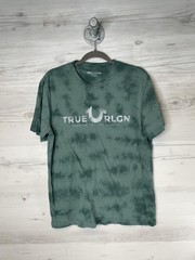 True Religion Shirt Mens Medium Green Tie Dye True RLGN Foil Crew Neck Graphic