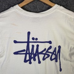 Vintage Stussy Shirt Mens Medium White Y2K Surf Skate Spellout Logo Cursive