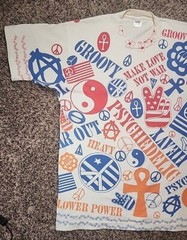 Vintage 80s Peace Love Not War Hippie Psychedelic Single Stitch AOP Shirt Sz XL