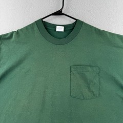 Vintage BVD T Shirt Mens 2XL Green Blank Selvedge Pocket Tee USA Single Stitch
