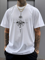 Men’s Y2K Streetwear Oversized Cotton T-Shirt Vintage Compass Graphic Summer Tee
