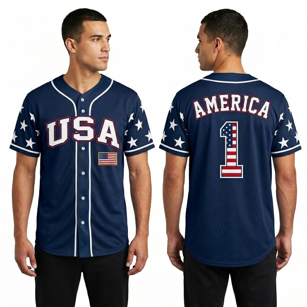 Men’s USA Flag Baseball Jersey Button Down Patriotic Independence Day Shirt