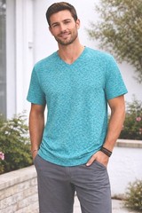Architect V Neck T Shirt Large Aqua Blue Heather Short Sleeve Soft Unisex NWT