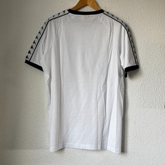 Kappa Banda T-Shirt – White/Black Ringer Tee with Logo Tape Sleeves – XL