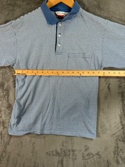 J Press Polo Shirt Mens Medium Blue Stripe Short Sleeve Pocket Preppy Ivy USA