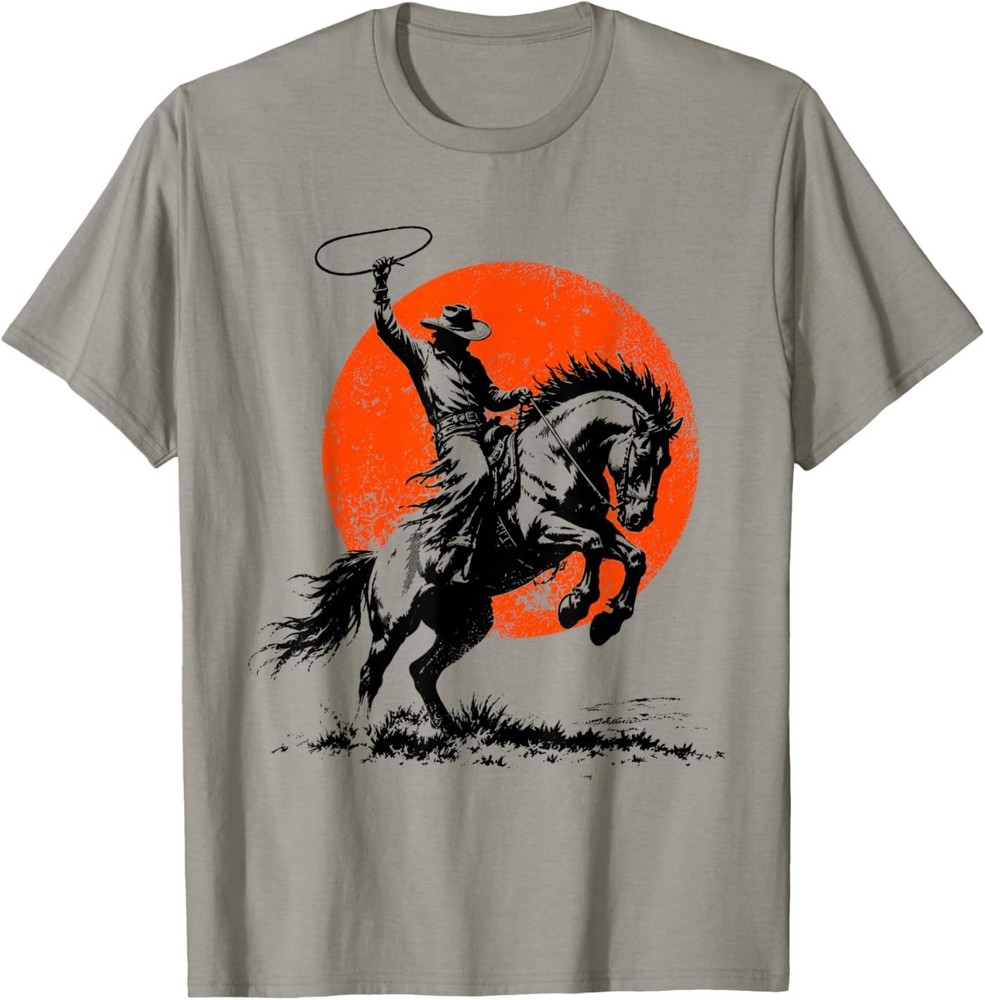 Vintage Cowboy Riding Horse Retro Sun Western Wild West T-Shirt