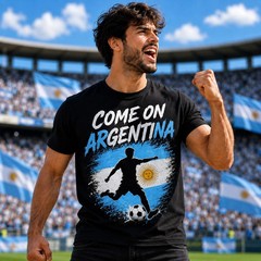 Come On Argentina Soccer Shirt Football Fan Graphic Tee Black Unisex T-Shirt