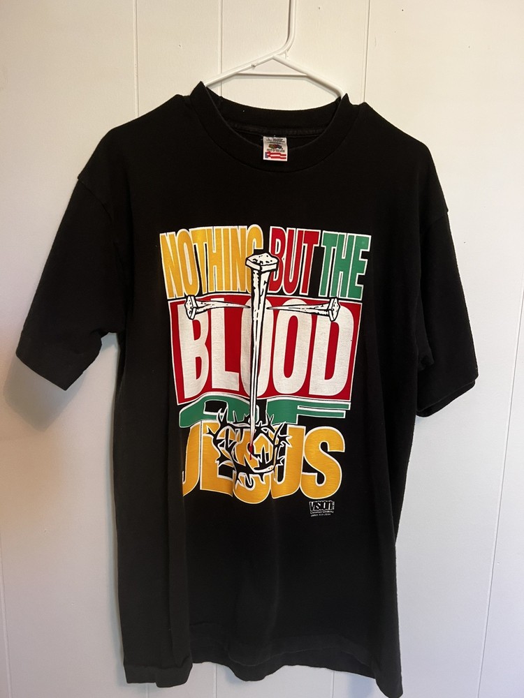 Vintage 1993 The Blood Of Jesus Single Stitch Double Sided T-Shirt Size L