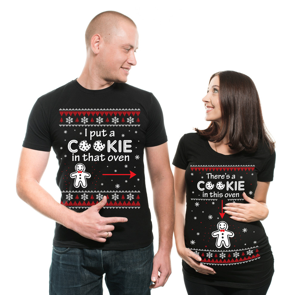 Christmas Couple Matching Shirts Maternity Christmas Pregnancy Announcement Tees