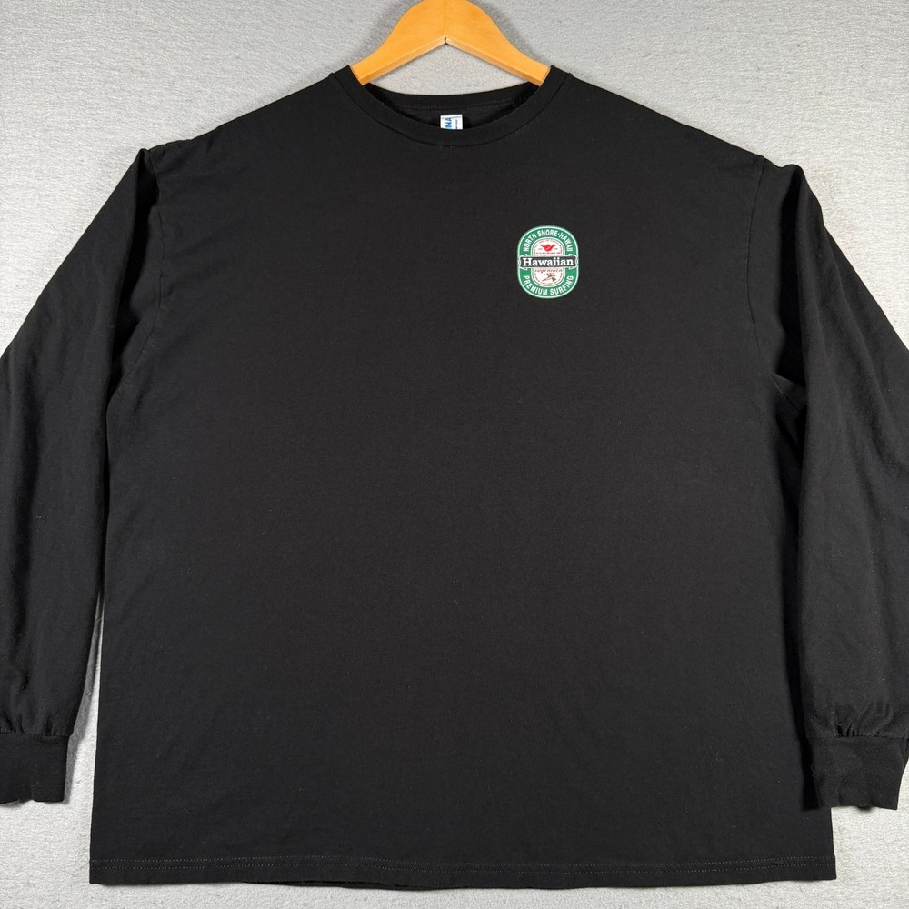 Suna Mens 2XL Black Long Sleeve Hawaiian Surfrider North Shore Graphic T-Shirt