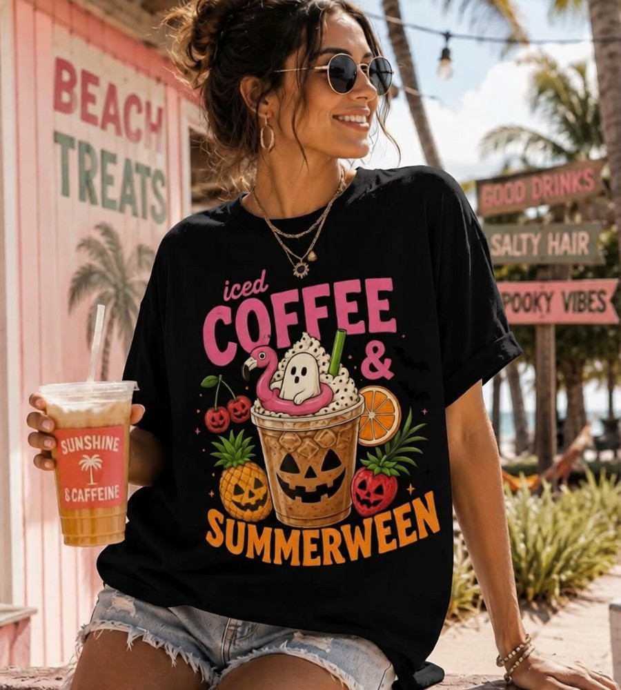 Summerween Iced Coffee Spooky Summer Outfit T-Shirt