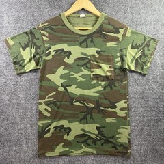 VTG 80’s Woodland Camo Pocket T Shirt Mens S Green Paper Thin Single Stitch