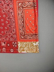 Maxi Milian Men T Shirt L Red Patchwork Front Pocket Short Sleeve Crew Neck