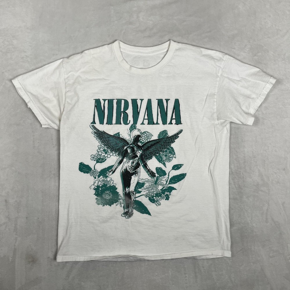 Nirvana In Utero T-Shirt Mens Medium White Angel Tour Retro Double Sided VTG