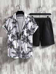Men Summer Outfit 2-piece Set Short Sleeve T-shirt and Shorts Sweatsuit Set