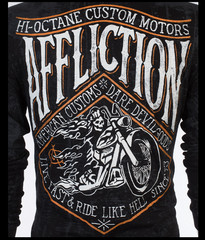 $78 AFFLICTION Black SIDE CAR Skull Long Sleeve Slim Fit Y2K T-shirt NWT